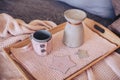 A tray with a jug and a mug