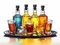 Tray Of Liquor Bottles And Glasses Royalty Free Stock Photo