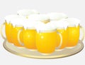 Tray with mugs of light beer