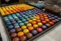 Tray Of Nitrogenfrozen Macarons With Vibrant Colors And Smooth Texture. Generative AI