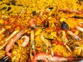 ÃÂ¢rade Tray with paella food shrimps, seafood and vegetables food