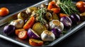 Roasted Fall Vegetables with Rosemary on Baking Sheet for Healthy Dinner Preparation Royalty Free Stock Photo