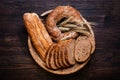 Tray with rustic bread Royalty Free Stock Photo