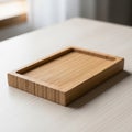 Tray with smooth edges and a shallow depth sits on a light wooden Royalty Free Stock Photo