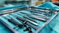 A tray of specialized needles and suturing instruments crucial for precise and intricate stitching during plastic and