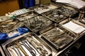 tray of surgical instruments, ready for use in operating room Royalty Free Stock Photo