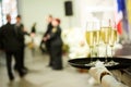 A tray with three glasses of champagne. Waiter holding a tray with a champagne glass Royalty Free Stock Photo