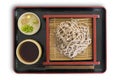 Tray with a traditional Japanese meal with cold soba noodles