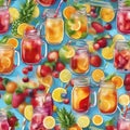 A tray of vibrant mocktails served in mason jars with colorful straws and fruit garnishes3