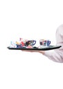 tray waiter with coffee cups-