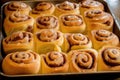 tray of warm, gooey and delicious cinnamon rolls, ready to be devoured