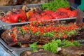 BBQ ribs and grilled vegetables, meat assortment, catering food Royalty Free Stock Photo