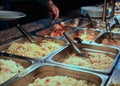 Trays with food in the canteen of the self-service restaurant Royalty Free Stock Photo