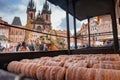 Trdelnik bakery on the street market in Prague