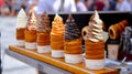 Trdelnik or trdlo is a traditional Czech dessert in the form of a skewer. Delicious pastries filled with ice cream.