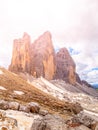 Tre Cime di Lavaredo, aka Drei Zinnen, rock formation in Dolomites, Italy Royalty Free Stock Photo