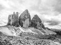 Tre Cime di Lavaredo, aka Drei Zinnen, rock formation in Dolomites, Italy Royalty Free Stock Photo