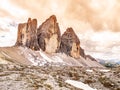 Tre Cime di Lavaredo, aka Drei Zinnen, rock formation in Dolomites, Italy Royalty Free Stock Photo