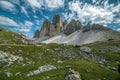 Tre Cime di Lavaredo italian Dolomite panorama, Trentino, Italy