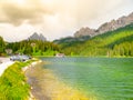 Tre Cime di Lavaredo Mountain. View from Misurina Lake, Dolomites, Italy Royalty Free Stock Photo