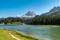 Drei Zinnen Tre cime di lavaredo mountains and the Misurina Lake. Dolomite mountains, Italy summer season Royalty Free Stock Photo