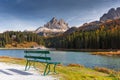 The Tre Cime di Lavaredo mountains at Lago di Misurina lake, Dolomites. South Tyrol, Italy Royalty Free Stock Photo