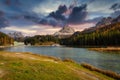 The Tre Cime di Lavaredo mountains at Lago di Misurina lake, Dolomites. South Tyrol, Italy Royalty Free Stock Photo