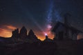 Tre Cime di Lavaredo at night in the Dolomites in Italy, Europe Royalty Free Stock Photo