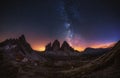 Tre Cime di Lavaredo at night in the Dolomites in Italy, Europe Royalty Free Stock Photo