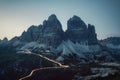 Tre Cime di Lavaredo at night, Dolomites, Italy Royalty Free Stock Photo