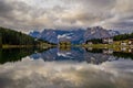 Tre Cime di Lavaredo peaks seen from Misurina lake in Dolomites, Italy in winter, Belluno-Trentino Alto Adige border. Misurina Royalty Free Stock Photo