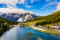 Tre Cime di Lavaredo peaks seen from Misurina lake in Dolomites, Italy in winter, Belluno-Trentino Alto Adige border. Misurina Royalty Free Stock Photo