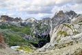 Tre cime heaven landscape from Cengia Lake, Dolomite Alps, Trentino