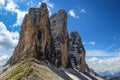 Tre Cime di Lavaredo Drei Zinnen , are three of the most famous peaks of the Dolomites, in the Sesto Dolomites, Italy. Royalty Free Stock Photo