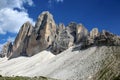 Tre Cime di Lavaredo are three of the most famous peaks of the Dolomites, in the Sesto Dolomites, Italy Royalty Free Stock Photo