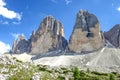 Tre Cime Three Peaks di Lavaredo Drei Zinnen , are three of the most famous peaks of the Dolomites, in the Sesto Dolomites, It Royalty Free Stock Photo