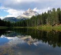 Tre Cime view from lake on mountains Unesco Heritage