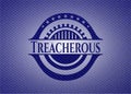 Treacherous emblem with jean texture. Vector Illustration. Detailed. EPS10