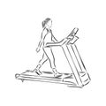 Sports trainer ,treadmill, vector sketch illustration. Treadmill doodle style sketch illustration hand drawn vector Royalty Free Stock Photo
