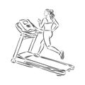 Sports trainer ,treadmill, vector sketch illustration. Treadmill doodle style sketch illustration hand drawn vector Royalty Free Stock Photo