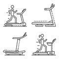 Treadmill icon set, outline style