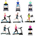 Treadmill icons set, flat style