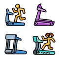 Treadmill icons set, outline style