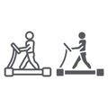 Treadmill line and glyph icon, fitness and exercise, runner sign, vector graphics, a linear pattern on a white