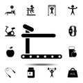 The treadmill, mill, speedwalk icon. Simple glyph vector element of gym icons set for UI and UX, website or mobile application