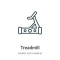 Treadmill outline vector icon. Thin line black treadmill icon, flat vector simple element illustration from editable health Royalty Free Stock Photo