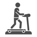 Treadmill solid icon. Training man vector illustration isolated on white. Running track glyph style design, designed for Royalty Free Stock Photo