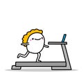 Treadmill sportive woman running equipment hand drawn vector illustration in cartoon comic style