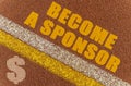 On the treadmill there is a dollar sign, lines and an inscription - BECOME A SPONSOR