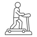 Treadmill thin line icon. Training man vector illustration isolated on white. Running track outline style design Royalty Free Stock Photo